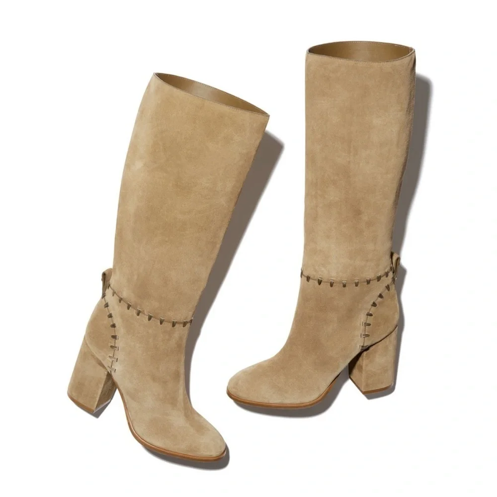 Tory Burch Contraire Leather Suede Block Heel Boots
